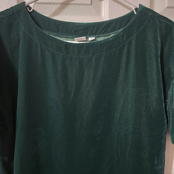 Gap Hunter Green Velvet Shift Mini Dress, Short Ruffle Sleeves, Crewneck, EUC! - Picture 5 of 11